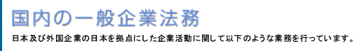 国内の一般企業法務 - 日本及び外国企業の日本を拠点にした企業活動に関して以下のような業務を行っています。